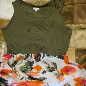 Charming Charlie Olive and Floral Maxi Dress